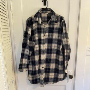 Adora Flannel Maternity Shacket in Navy and Wheat, 1X